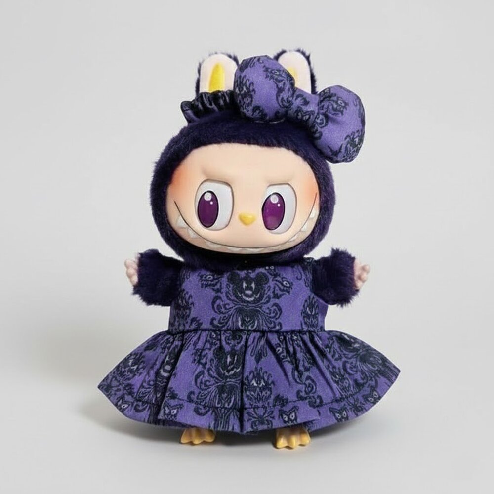 Disney Mickey Wall Paper Print Haunted Mansion Dress and Bow For Labubu